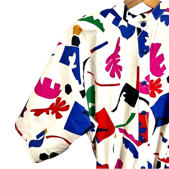 Vintage 80s Cristina and Jan Barbolio Pop Art Drop Waist Dress with Belt - Picture 7 of 16